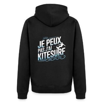 Ich kann nicht kitesurfen - Unisex Premium Bio Zip Hoodie - Schwarz - Hinten - Nico (187cm)