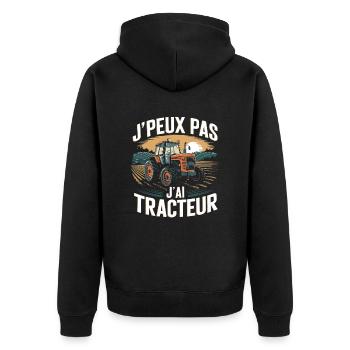 tee shirt I can't I have tractor - Unisex Premium Organic Zip Hoodie - black - Back - Nico (187cm)