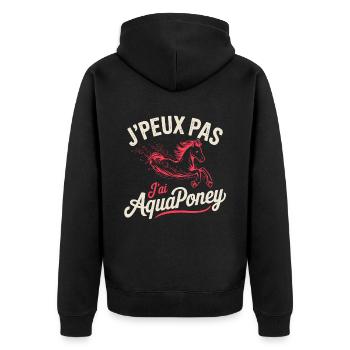 T-Shirt Ich kann nicht Ich habe Aquapony - Unisex Premium Bio Zip Hoodie - Schwarz - Hinten - Nico (187cm)