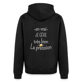 Humour apéro bière - je gère la pression - Veste à capuche bio Premium Unisexe - noir - Dos - Nico (187cm)