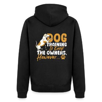 Hundetrainer, Schule, Tierbetreuung, Hundetraining - Unisex Premium Bio Zip Hoodie - Schwarz - Hinten - Nico (187cm)