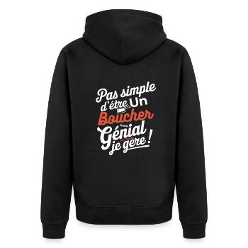 Metzger auch genial - Unisex Premium Bio Zip Hoodie - Schwarz - Hinten - Nico (187cm)