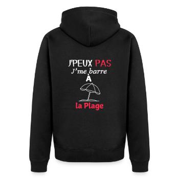 Ich kann nicht, ich gehe an den Strand - Unisex Premium Bio Zip Hoodie - Schwarz - Hinten - Nico (187cm)