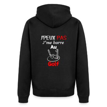 Passion Golf – I'm Out for Golf - Unisex Premium Organic Zip Hoodie - black - Back - Nico (187cm)