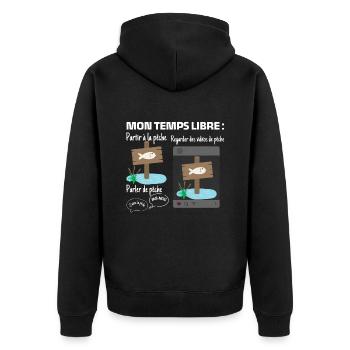 My free time: 100% fishing - Unisex Premium Organic Zip Hoodie - black - Back - Nico (187cm)