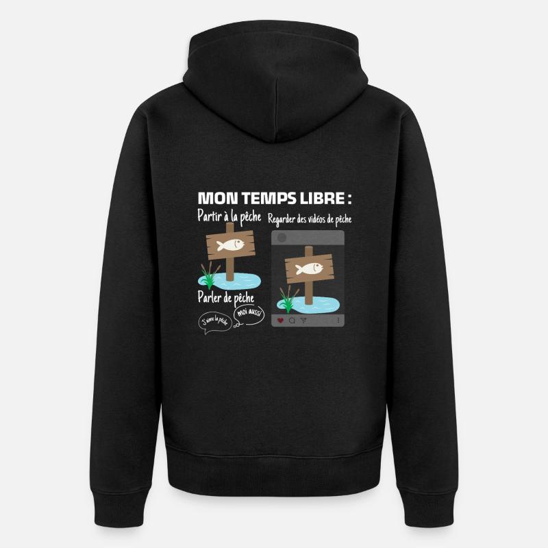 Meine Freizeit: 100% Angeln - Unisex Premium Bio Zip Hoodie - Schwarz