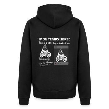 My free time: 100% motorcycle - Unisex Premium Organic Zip Hoodie - black - Back - Nico (187cm)