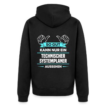 Technischer Systemplaner Design für stolze Profis - Unisex Premium Bio Zip Hoodie - Schwarz - Hinten - Nico (187cm)