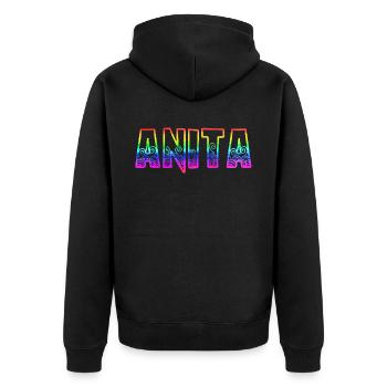 anita rs regenbogen - Unisex Premium Bio Zip Hoodie - Schwarz - Hinten - Nico (187cm)