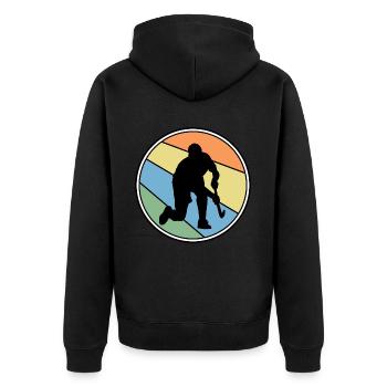 Feldhockey Hockeyspieler Hockeysport - Unisex Premium Bio Zip Hoodie - Schwarz - Hinten - Nico (187cm)