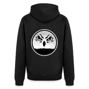 Eule "alte Eule im Mondschein" Nachteule - Unisex Premium Bio Zip Hoodie - Schwarz - Hinten - Nico (187cm)