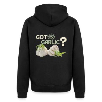 Knoblauch, lustiger Spuch, Got-Garlic - Unisex Premium Bio Zip Hoodie - Schwarz - Hinten - Nico (187cm)