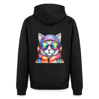 Coole Katze mit Sonnenbrille - Unisex Premium Bio Zip Hoodie - Schwarz - Hinten - Nico (187cm)