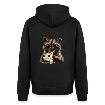 Raton laveur mangeant de la pizza - Veste à capuche bio Premium Unisexe - noir - Dos - Nico (187cm)