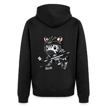 Chibi-Zebra Hockeyspieler Eishockey - Unisex Premium Bio Zip Hoodie - Schwarz - Hinten - Nico (187cm)