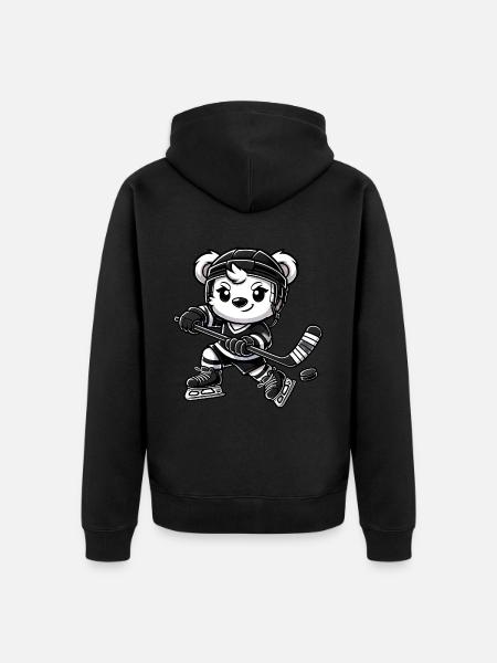 Eisbär Chibi Eishockeyspieler - Unisex Premium Bio Zip Hoodie - Schwarz