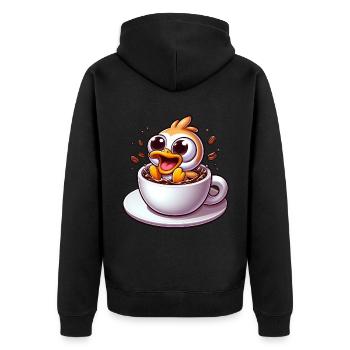 Bird chick coffee drinker caffeine shock - Unisex Premium Organic Zip Hoodie - black - Back - Nico (187cm)