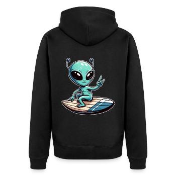 Alien Alien UFO Surfer Beach Summer Urla - Unisex Premium Organic Zip Hoodie - black - Back - Nico (187cm)