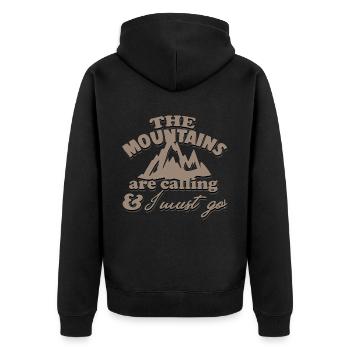 Die Berge rufen - Unisex Premium Bio Zip Hoodie - Schwarz - Hinten - Nico (187cm)
