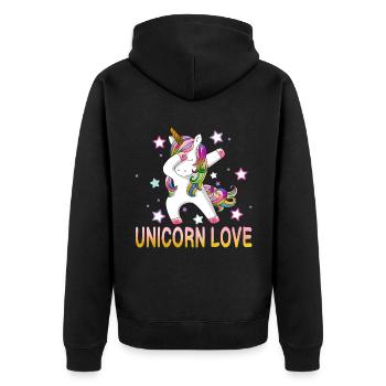 Unicorn Love - Unisex Premium Organic Zip Hoodie - black - Back - Nico (187cm)