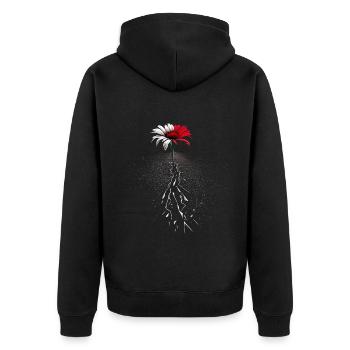 Rot weiße Blume bricht durch den Asphalt Straße - Unisex Premium Bio Zip Hoodie - Schwarz - Hinten - Nico (187cm)