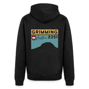 Hoher Grimming Finisher Höhe Wanderung Dachstein - Unisex Premium Bio Zip Hoodie - Schwarz - Hinten - Nico (187cm)