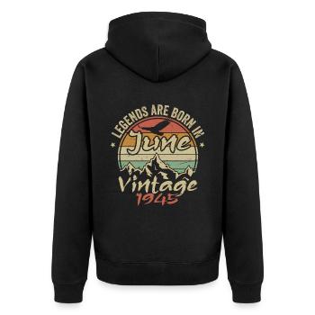 Birthday June 1945 born in June 1945 Retro 1945 - Unisex Premium Organic Zip Hoodie - black - Back - Nico (187cm)