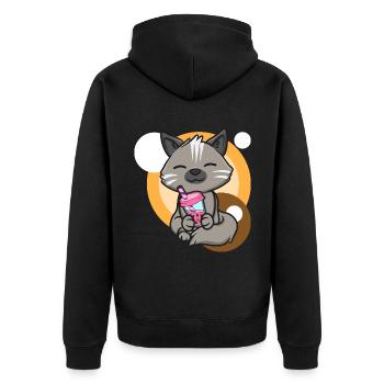 Katze und Bubble Tea - Unisex Premium Bio Zip Hoodie - Schwarz - Hinten - Nico (187cm)