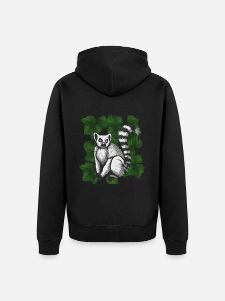 Retro Lemur - Unisex Premium Organic Zip Hoodie - black