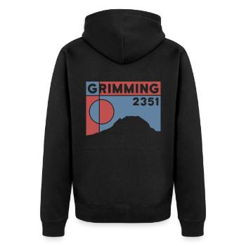 Hoher Grimming Finisher Höhe Wanderung Dachstein - Unisex Premium Bio Zip Hoodie - Schwarz - Hinten - Nico (187cm)