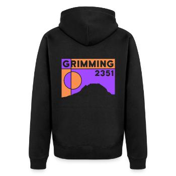 Hoher Grimming Finisher Höhe Wanderung Dachstein - Unisex Premium Bio Zip Hoodie - Schwarz - Hinten - Nico (187cm)