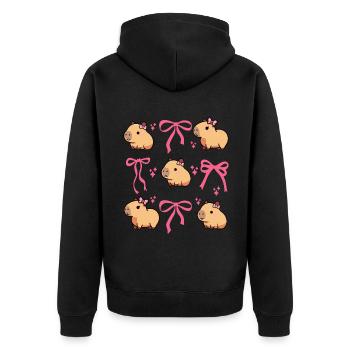 Süßes Capybara Rosa Schleife Capybara - Unisex Premium Bio Zip Hoodie - Schwarz - Hinten - Nico (187cm)