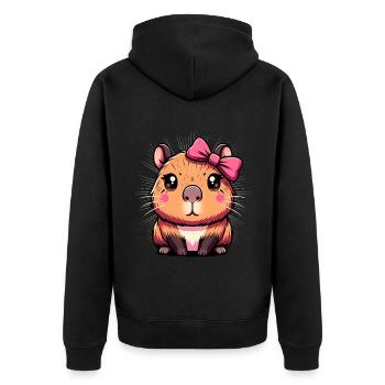 Süßes Capybara Rosa Schleife Capybara - Unisex Premium Bio Zip Hoodie - Schwarz - Hinten - Nico (187cm)