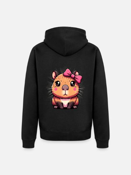 Cute Capybara Pink Bow Capybara - Unisex Premium Organic Zip Hoodie - black