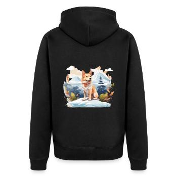 Hokkaido Hund in den Bergen - Unisex Premium Bio Zip Hoodie - Schwarz - Hinten - Nico (187cm)
