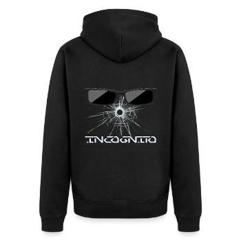 gebrochenes Glas Sonnenbrille - Incognito - Unisex Premium Bio Zip Hoodie - Schwarz - Hinten - Nico (187cm)