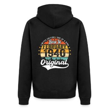 Geboren im Februar 1940 - Geburtstagsgeschenk - Unisex Premium Bio Zip Hoodie - Schwarz - Hinten - Nico (187cm)