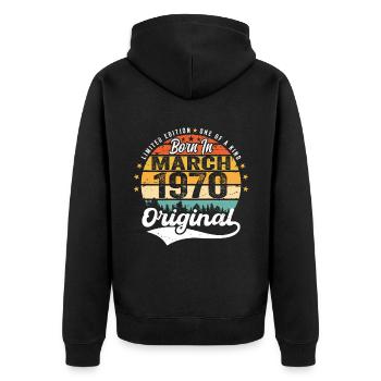 Mars 1970 ' s Vintage Vintage Retro Anniversaire Années 1970 - Veste à capuche bio Premium Unisexe - noir - Dos - Nico (187cm)