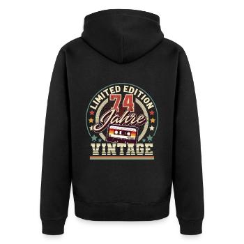 74. Geburtstag Vintage - Unisex Premium Bio Zip Hoodie - Schwarz - Hinten - Nico (187cm)
