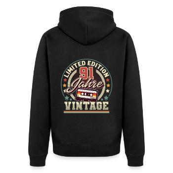 91. Geburtstag Vintage - Unisex Premium Bio Zip Hoodie - Schwarz - Hinten - Nico (187cm)