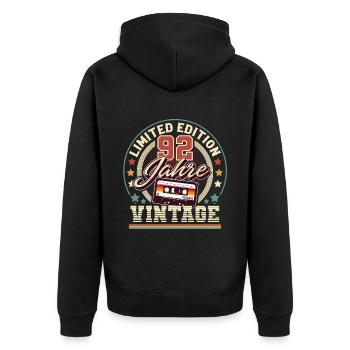 92. Geburtstag Vintage - Unisex Premium Bio Zip Hoodie - Schwarz - Hinten - Nico (187cm)