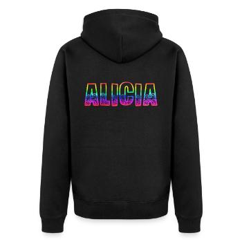 alicia rs regenbogen - Unisex Premium Bio Zip Hoodie - Schwarz - Hinten - Nico (187cm)