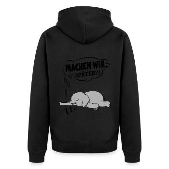 Machen wir später Nein Nö Chef - Unisex Premium Bio Zip Hoodie - Schwarz - Hinten - Nico (187cm)