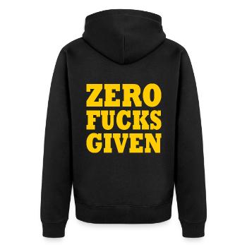 Zero fucks given - Unisex Premium Bio Zip Hoodie - Schwarz - Hinten - Nico (187cm)