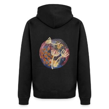 Abstrakte Blumenin Aquarell - Unisex Premium Bio Zip Hoodie - Schwarz - Hinten - Nico (187cm)