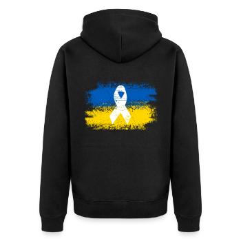 Ukrainische Flagge mit Friedensschleife - Unisex Premium Bio Zip Hoodie - Schwarz - Hinten - Nico (187cm)