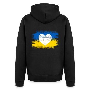 Ein Herz für die Ukraine - Unisex Premium Bio Zip Hoodie - Schwarz - Hinten - Nico (187cm)