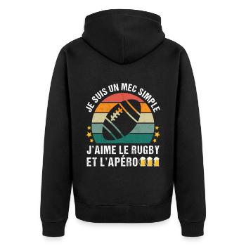 J'aime le rugby et l' apéro humour rugbyman cadeau - Veste à capuche bio Premium Unisexe - noir - Dos - Nico (187cm)