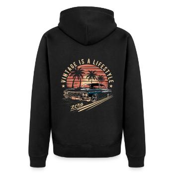 Vintage 2013 Retro Oldtimer Legendär seit 2013 - Unisex Premium Bio Zip Hoodie - Schwarz - Hinten - Nico (187cm)