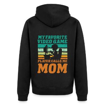 Mein Lieblings-Videospielspieler nennt mich Mama - Unisex Premium Bio Zip Hoodie - Schwarz - Hinten - Nico (187cm)